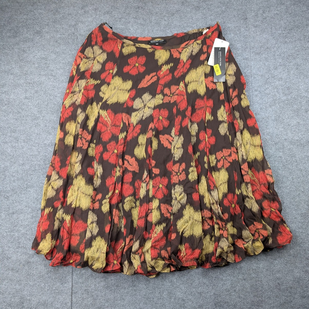 Vintage Silk Midi Skirt Womens 18W Floral Whimsical Boho 70s Artsy Flowy Retro